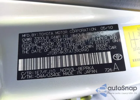 2010 Toyota Yaris из США, поврежденный, VIN JTDBT4K31A1390990